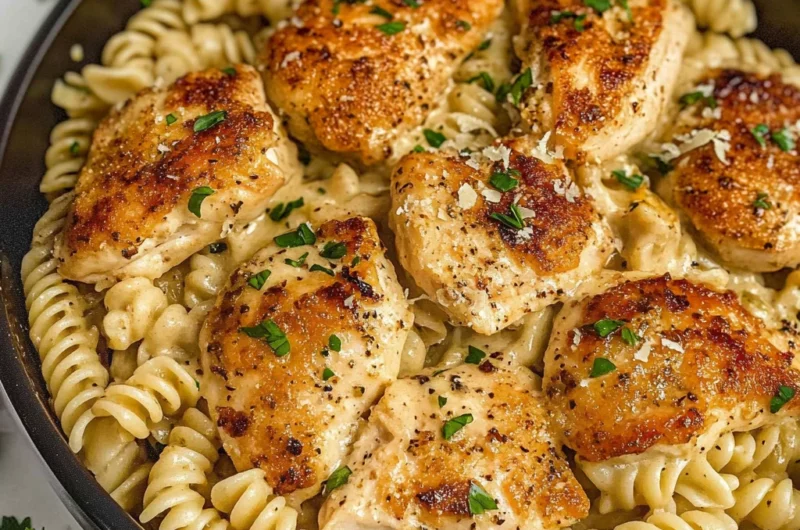 Garlic Parmesan Chicken Bites with Creamy Rotini