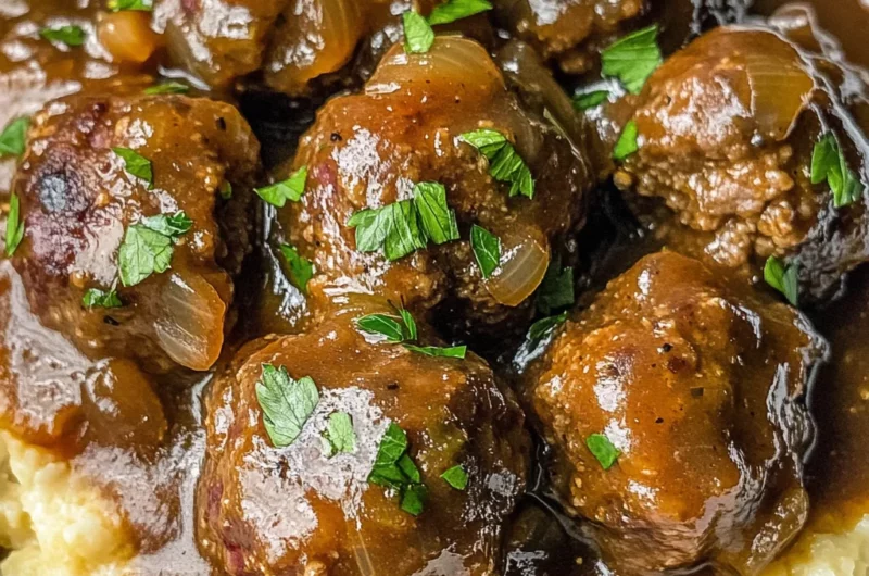 Slow Cooker Salisbury Steak Meatballs (Frozen Meatballs)