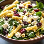 Spinach Pasta Salad with Feta and Cranberries