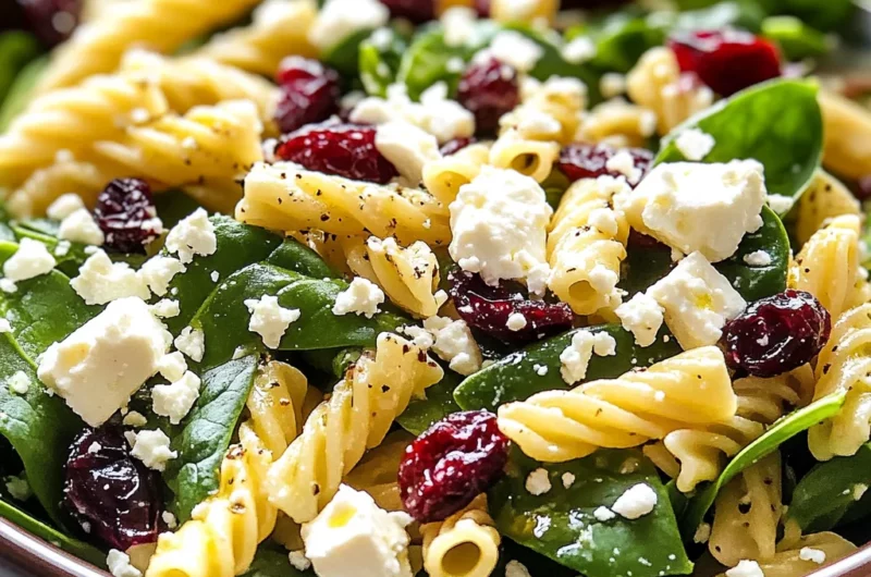 Spinach Pasta Salad with Feta and Cranberries