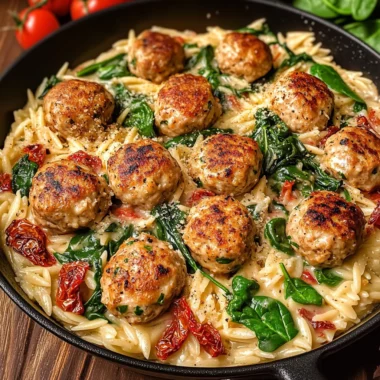 Tuscan Chicken Meatballs and Orzo