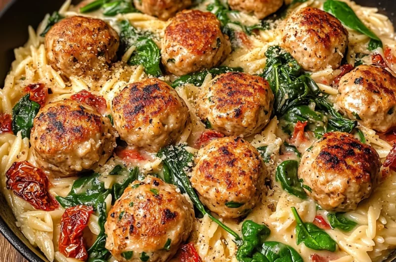 Tuscan Chicken Meatballs and Orzo