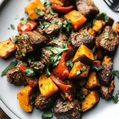 Whole30 Steak Bites with Sweet Potatoes and Peppers