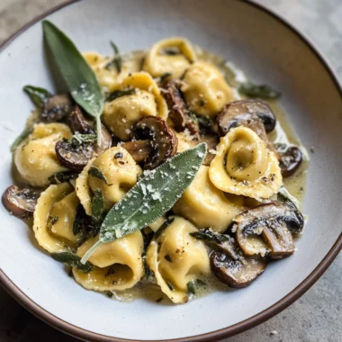 Cheese Tortellini with Butter, Mushrooms, and Crispy Sage