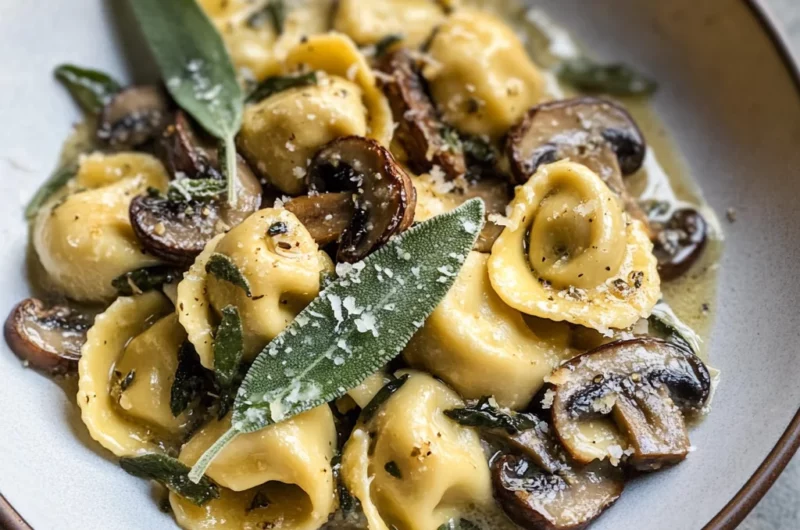 Cheese Tortellini with Butter, Mushrooms, and Crispy Sage