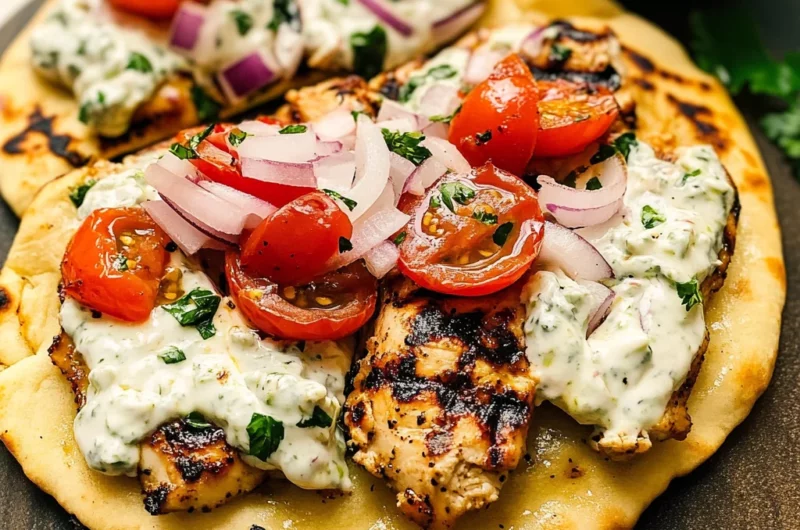 Mediterranean Tzatziki Chicken Naan Pizza