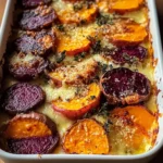Root Vegetable Gratin with Sweet Potatoes, Parsnips, and Beets
