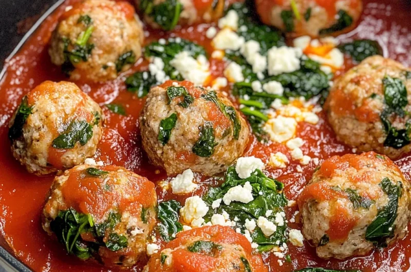 Spinach Feta Baked Turkey Meatballs