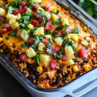 Blackened Chicken Taco Casserole with Pineapple Salsa