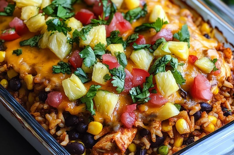 Blackened Chicken Taco Casserole with Pineapple Salsa