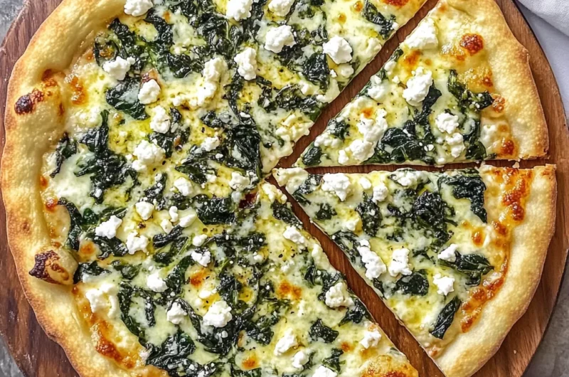 Greek Roasted Garlic Spinach White Pizza