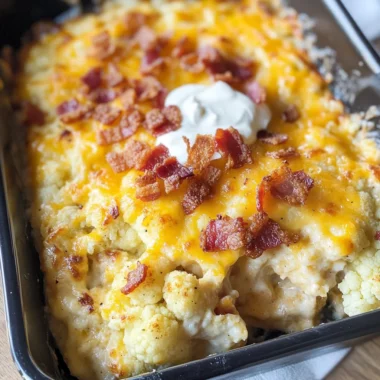Loaded Cauliflower Casserole with Cheese and Bacon | KETO