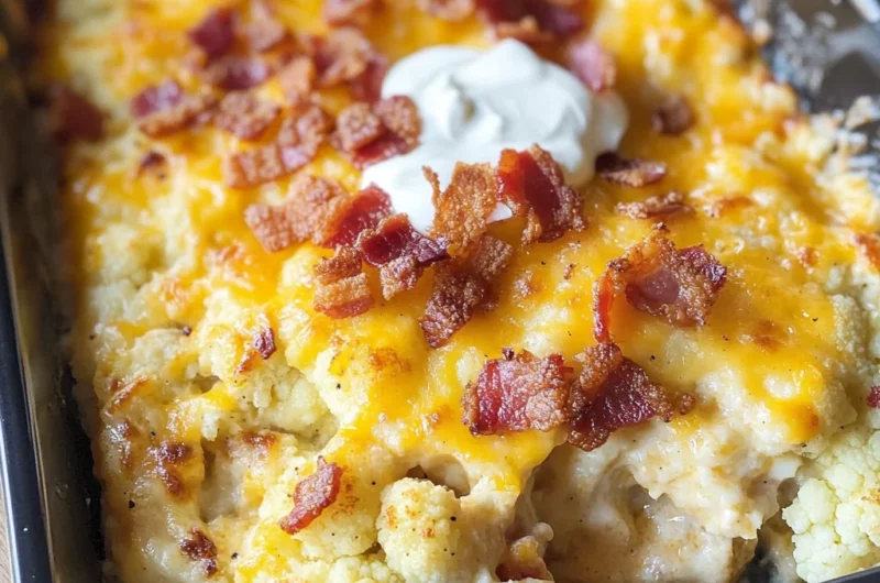 Loaded Cauliflower Casserole with Cheese and Bacon | KETO