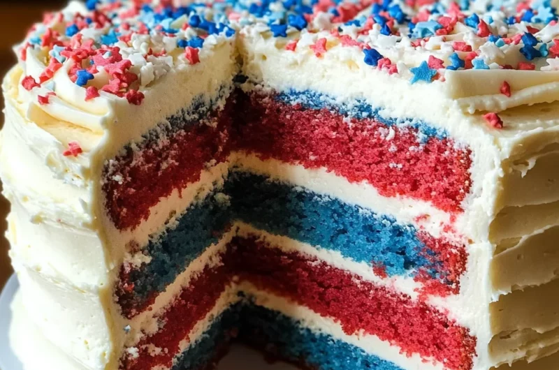 Red White and Blue Cake with Semi-Naked Icing