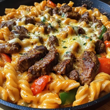 Cheesy Spicy Cajun Steak & Pasta Skillet