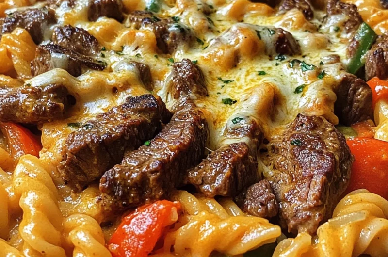 Cheesy Spicy Cajun Steak & Pasta Skillet
