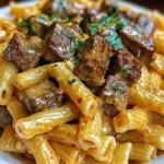 Creamy Buffalo Garlic Butter Steak Bites Pasta
