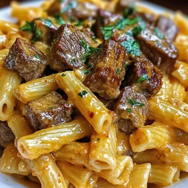 Creamy Buffalo Garlic Butter Steak Bites Pasta