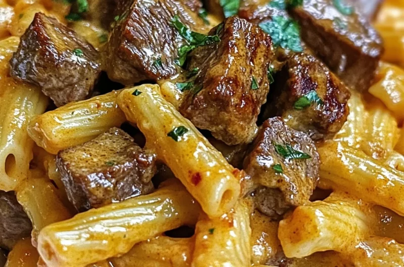Creamy Buffalo Garlic Butter Steak Bites Pasta