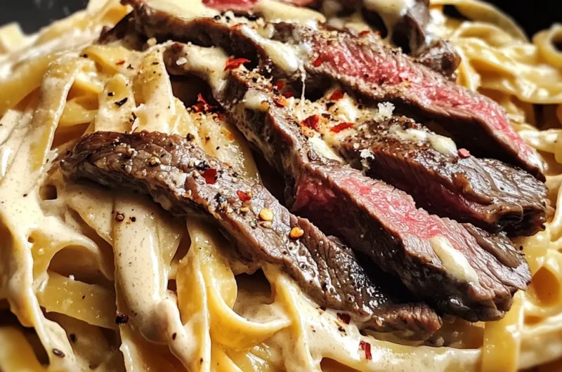 One-Pot Spicy Steak Alfredo Pasta