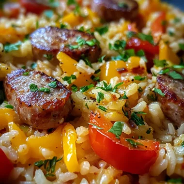 One Pan Cheddar BBQ Sausage Rice