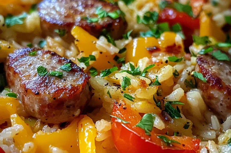 One Pan Cheddar BBQ Sausage Rice