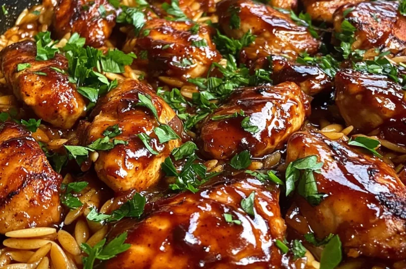 One Pan Sweet and Smoky BBQ Chicken Orzo