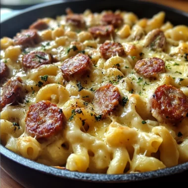 One Pot Garlic Butter Sausage Mac and Cheese