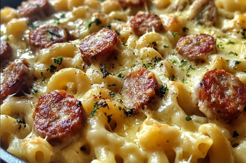 One Pot Garlic Butter Sausage Mac and Cheese