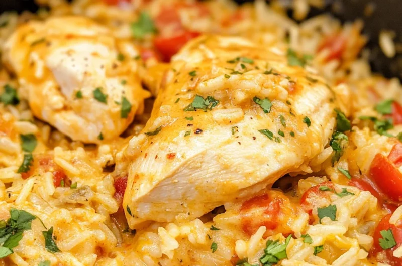 One Pot Queso Chicken and Rice