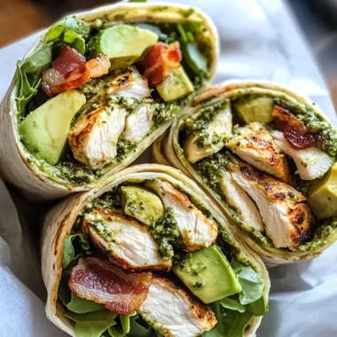Pesto Chicken and Avocado Bacon Salad Wraps