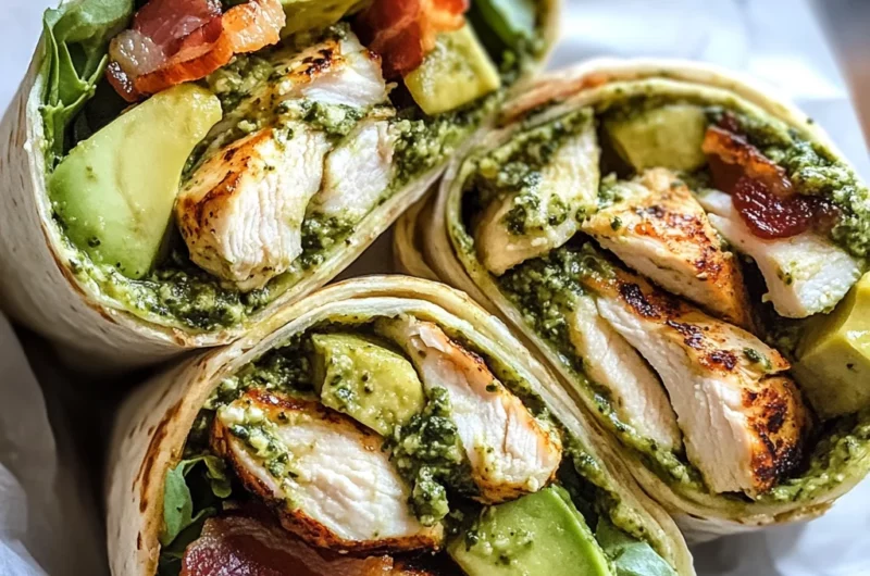 Pesto Chicken and Avocado Bacon Salad Wraps