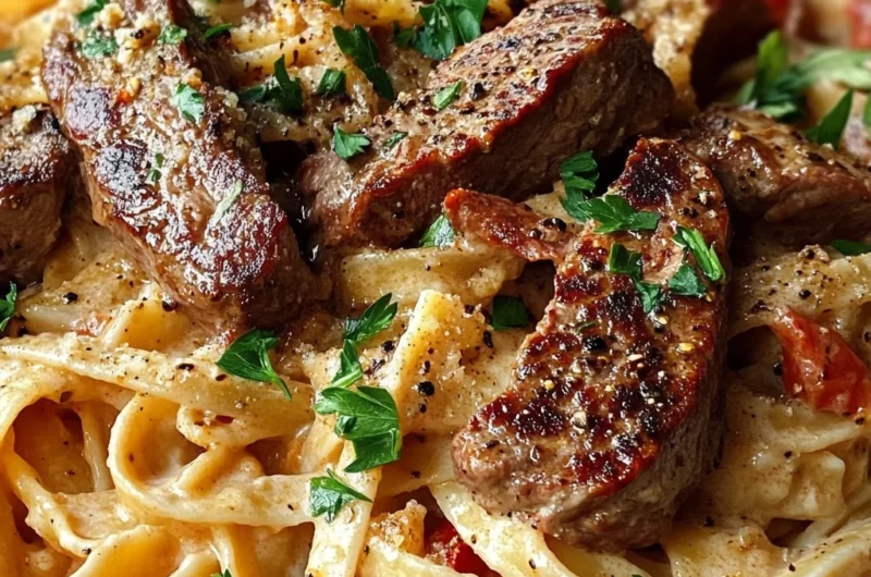 Sticky Cajun Smoky Parmesan Honey Steak Pasta Skillet