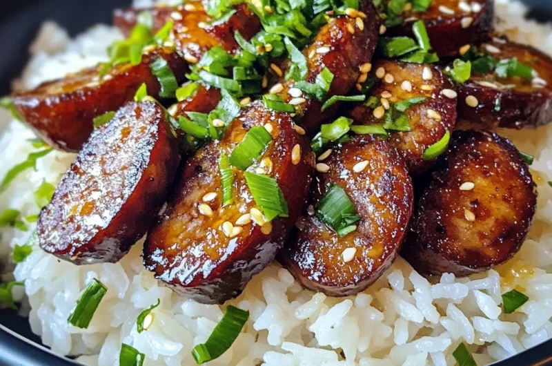 Sticky Honey Garlic Sausage Rice