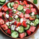 Watermelon Cucumber Salad with Strawberries and Feta
