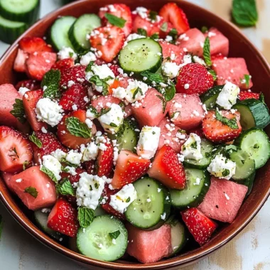 Watermelon Cucumber Salad with Strawberries and Feta