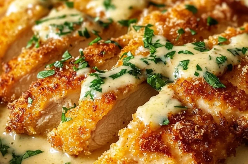 Crispy Parmesan Chicken with Creamy Garlic Sauce