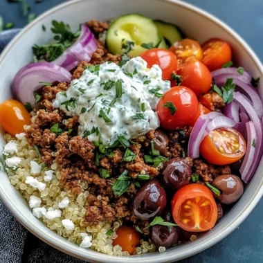 Greek Ground Beef Bowl with Tzatziki Recipe