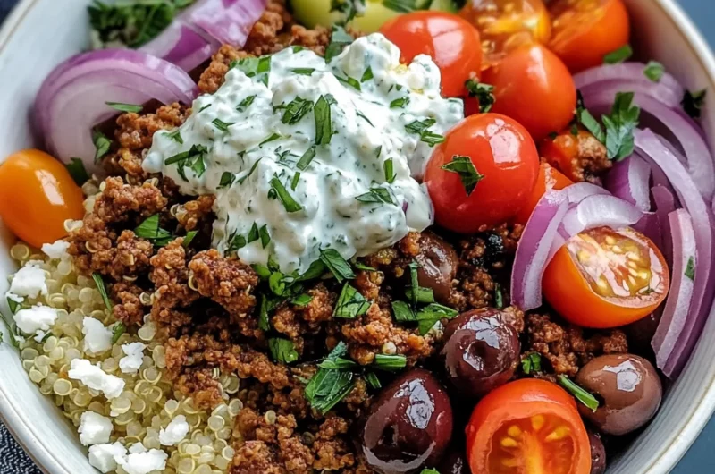 Greek Ground Beef Bowl with Tzatziki Recipe