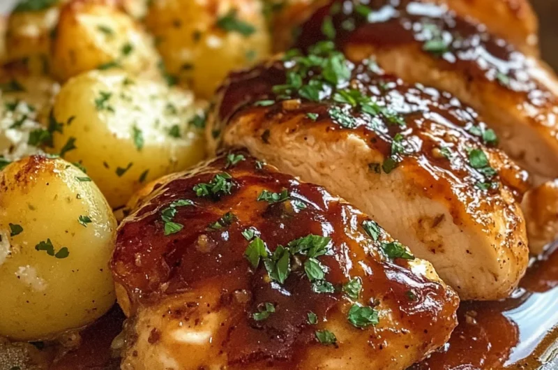 Honey BBQ Chicken with Creamy Garlic Parmesan Potatoes