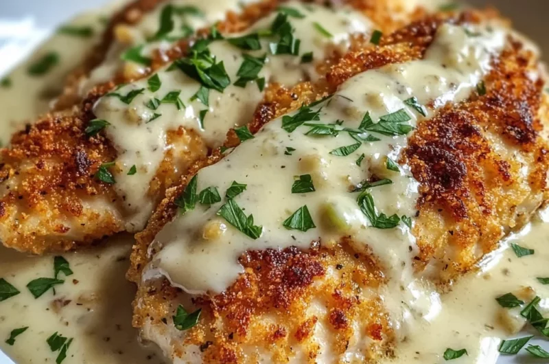 Parmesan Crusted Chicken with Creamy Garlic Sauce