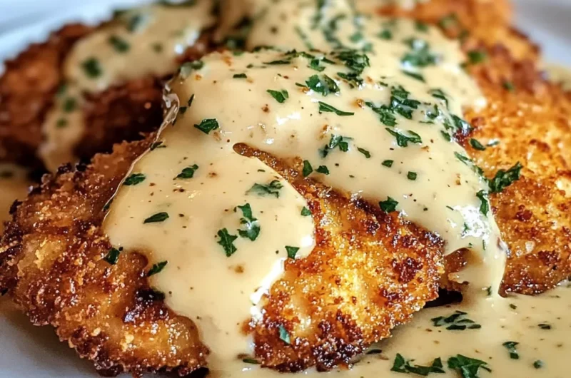 Parmesan Crusted Chicken with Creamy Garlic Sauce Delight