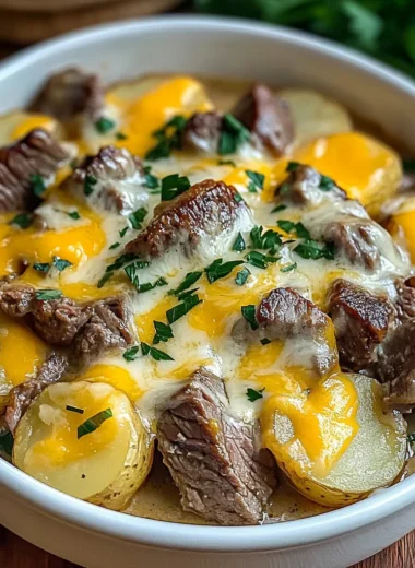 Slow Cooker Steak and Cheddar Potato Casserole – Hearty, Cheesy, and Comforting