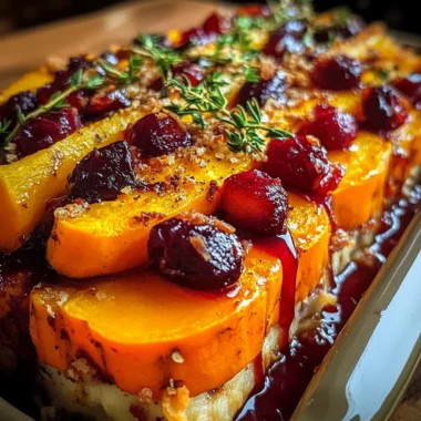 Autumn Vegetable Layer Bake with Cranberry-Maple Glaze