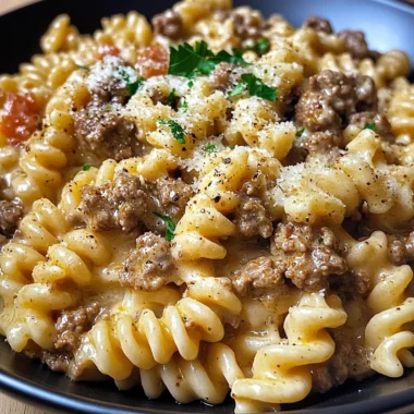 Beef and Rotini in Garlic Parmesan Sauce
