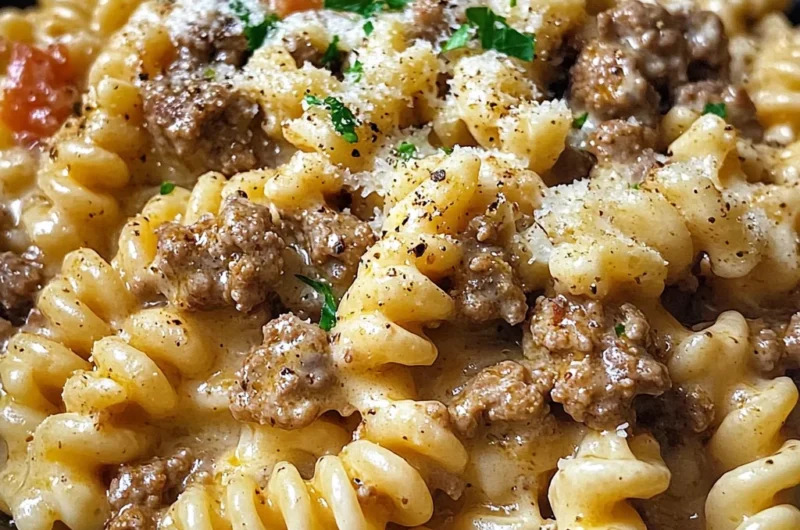 Beef and Rotini in Garlic Parmesan Sauce