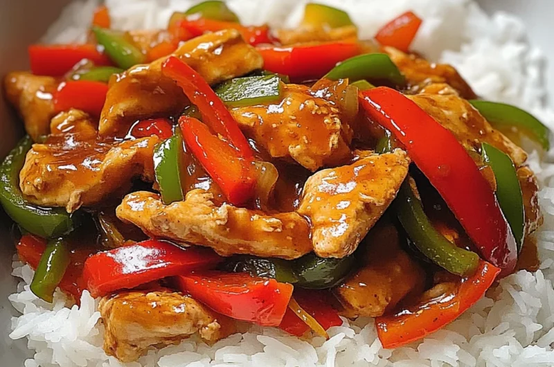 Chicken Stir-Fry with Bell Peppers & Steamed Rice