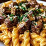 Creamy Buffalo Garlic Butter Steak Bites Pasta