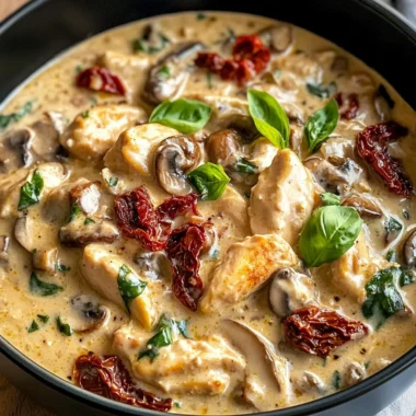 Creamy Chicken Bacon Stroganoff with Sun-Dried Tomatoes, Basil & Mushrooms