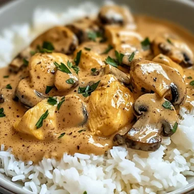 Creamy Dreamy Chicken & Mushroom Stroganoff with Rice
